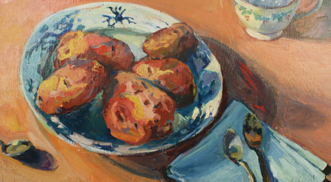 Red Potatoes, 24X13.75, oil painting on wood with a heavy varnish on top